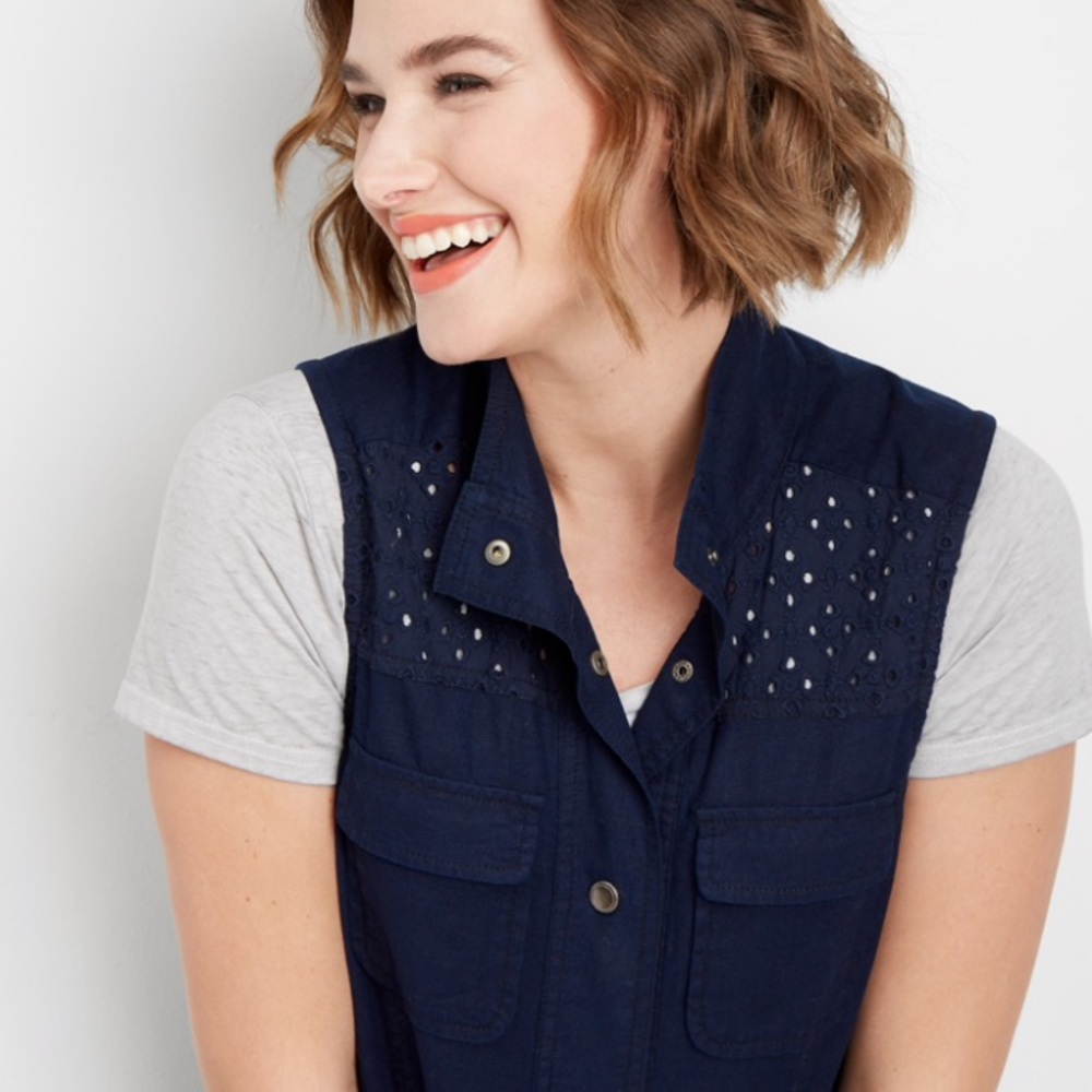 Maurices Navy Blue Lace Yoke Vest